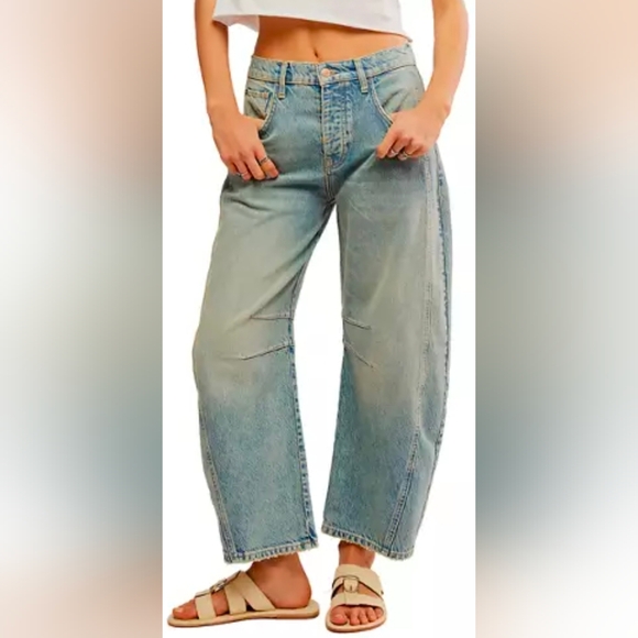 We The Free Denim - Free People We The Free Good Luck Barrel Jeans Sz 24 Kismet Wash Mid Rise Horses
